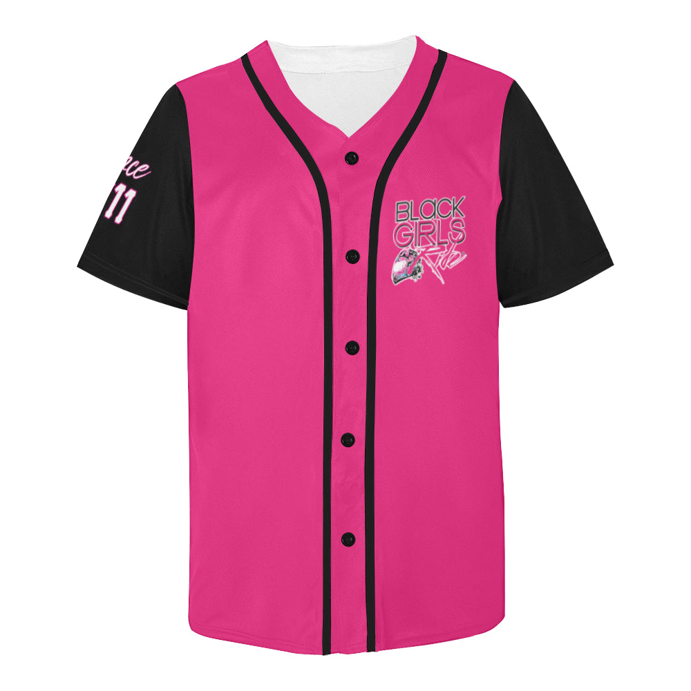 Unisex We Sub’N ️ Interlock Baseball Jersey Blank Black / Pink Piping / Large