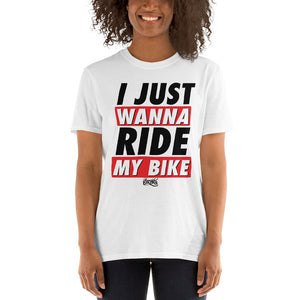 I Just Wanna Ride My Bike Block Tee - White